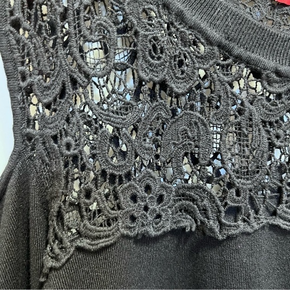 Cyrus Woman Black Knit Crochet Crew Neck Cold Shoulder Sweater Size 3x - Picture 3 of 9